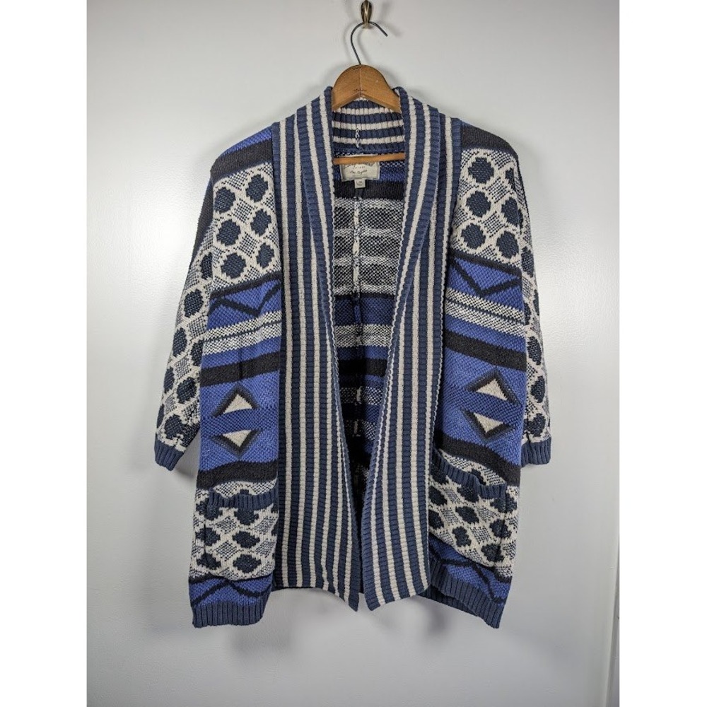 Lucky Brand Cardigan Sweater Women L XL Intarsia Longline Boho Southwestern
